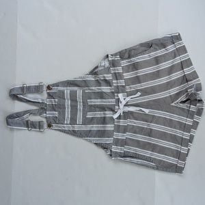 Jolie & Joy Stripe Cuffed Short Overalls M Black White Pockets India Shortalls
